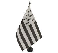 AZ FLAG - Drapeau De Table Bretagne Alternatif 21x14 cm - Petit Drapeau Breton De Bureau 100% Polyester Avec Hampe De 25cm Et Socle En Plastique Noir