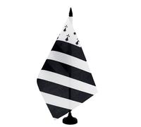 AZ FLAG - Drapeau De Table Bretagne Big Gwenn Ha Du 21x14 cm - Petit Drapeau Breton De Bureau 100% Polyester Avec Hampe De 25cm Et Socle En Plastique Noir