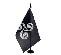 AZ FLAG - Drapeau De Table Bretagne Triskell Triserpent 21x14 cm - Petit Drapeau Triskell Breton De Bureau 100% Polyester Avec Hampe De 25cm Et Socle En Plastique Noir