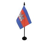 AZ FLAG - Drapeau De Table Cambodge - 15x10 cm - Mini Drapeau Cambodgien De Bureau 100% Polyester Avec Hampe De 25cm Et Socle En Plastique Noir