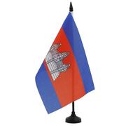 AZ FLAG - Drapeau De Table Cambodge 21x14 cm - Petit Drapeau Cambodgien De Bureau 100% Polyester Avec Hampe De 25cm Et Socle En Plastique Noir