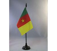 AZ FLAG - Drapeau De Table Cameroun - 15x10 cm - Mini Drapeau Camerounais De Bureau 100% Polyester Avec Hampe De 25cm Et Socle En Plastique Noir