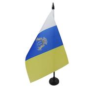 AZ FLAG - Drapeau De Table Canaries 21x14 cm - Petit Drapeau De Canarias De Bureau 100% Polyester Avec Hampe De 25cm Et Socle En Plastique Noir