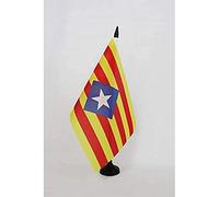 AZ FLAG Drapeau de Table Catalogne Estelada historique 21x14 cm | Usage intérieur Drapeau de bureau castillan finition cousue et bords renforcés avec mât en plastique et socle en plastique