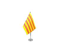 AZ FLAG - Drapeau De Table Catalogne Prestige - Drapeau Catalan De Bureau En Satin Avec Hampe De 30cm Et Socle En Métal - 22x15 cm