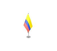 AZ FLAG - Drapeau De Table Colombie Prestige - Drapeau Colombien De Bureau En Satin Avec Hampe De 30cm Et Socle En Métal - 22x15 cm