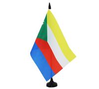 AZ FLAG - Drapeau De Table Comores 21x14 cm - Petit Drapeau Comorien De Bureau 100% Polyester Avec Hampe De 25cm Et Socle En Plastique Noir