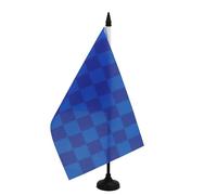 AZ FLAG - Drapeau De Table Damier Bleu ciel et bleu marine 21x14 cm - Petit Drapeau À Damiers De Bureau 100% Polyester Avec Hampe De 25cm Et Socle En Plastique Noir