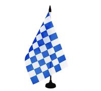 AZ FLAG - Drapeau De Table Damier Bleu marine et blanc 21x14 cm - Petit Drapeau À Damiers De Bureau 100% Polyester Avec Hampe De 25cm Et Socle En Plastique Noir