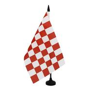 AZ FLAG - Drapeau De Table Damier Marron et blanc 21x14 cm - Petit Drapeau À Damiers De Bureau 100% Polyester Avec Hampe De 25cm Et Socle En Plastique Noir