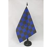AZ FLAG - Drapeau De Table Damier Noir et Bleu 21x14 cm - Petit Drapeau À Damiers De Bureau 100% Polyester avec Hampe De 25cm Et Socle en Plastique Noir