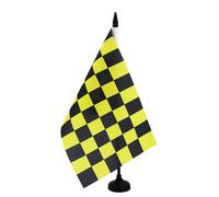 AZ FLAG - Drapeau De Table Damier Noir et jaune 21x14 cm - Petit Drapeau À Damiers De Bureau 100% Polyester Avec Hampe De 25cm Et Socle En Plastique Noir