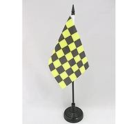 AZ FLAG - Drapeau De Table Damier Noir et jaune or Avalanches - 15x10 cm - Mini Drapeau À Damiers De Bureau 100% Polyester Avec Hampe De 25cm Et Socle En Plastique Noir