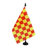 AZ FLAG - Drapeau De Table Damier Rouge et jaune 21x14 cm - Petit Drapeau À Damiers De Bureau 100% Polyester Avec Hampe De 25cm Et Socle En Plastique Noir