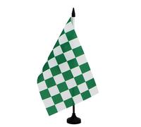 AZ FLAG - Drapeau De Table Damier Vert et blanc 21x14 cm - Petit Drapeau À Damiers De Bureau 100% Polyester Avec Hampe De 25cm Et Socle En Plastique Noir