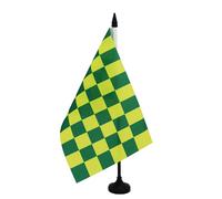 AZ FLAG - Drapeau De Table Damier Vert et jaune 21x14 cm - Petit Drapeau À Damiers De Bureau 100% Polyester Avec Hampe De 25cm Et Socle En Plastique Noir