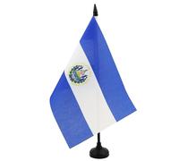 AZ FLAG - Drapeau De Table El Salvador 21x14 cm - Petit Drapeau Salvadorien De Bureau 100% Polyester Avec Hampe De 25cm Et Socle En Plastique Noir