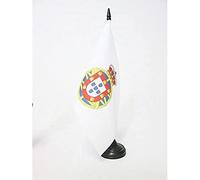 AZ FLAG - Drapeau De Table Empire colonial portugais 1415-2002 21x14 cm - Petit Drapeau Du Portugal Impérial De Bureau 100% Polyester Avec Hampe De 25cm Et Socle En Plastique Noir