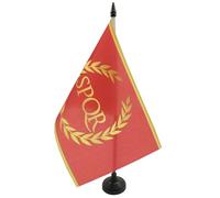 AZ FLAG - Drapeau De Table Empire Romain 21x14 cm - Petit Drapeau Des Romains De Bureau 100% Polyester Avec Hampe De 25cm Et Socle En Plastique Noir