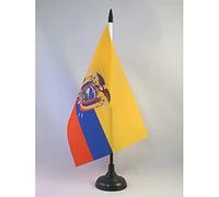 AZ FLAG - Drapeau De Table Equateur 21x14 cm - Petit Drapeau Équatorien De Bureau 100% Polyester Avec Hampe De 25cm Et Socle En Plastique Noir