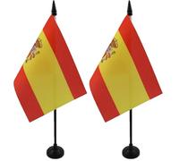 AZ FLAG - Drapeau De Table Espagne - 15x10 cm - Mini Drapeau Espagnol De Bureau 100% Polyester Avec Hampe De 25cm Et Socle En Plastique Noir (Lot de 2)