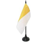 AZ FLAG - Drapeau De Table États pontificaux 752-1870 15x15 cm - Petit Drapeau Des États De L'Église De Bureau 100% Polyester Avec Hampe De 25cm Et Socle En Plastique Noir