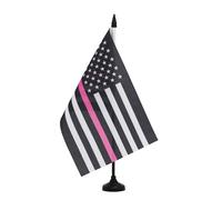 AZ FLAG - Drapeau De Table Etats-Unis Thin Pink Line 21x14 cm - Petit Drapeau Usa Ligne Rose De Bureau 100% Polyester Avec Hampe De 25cm Et Socle En Plastique Noir