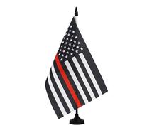 AZ FLAG - Drapeau De Table Etats-Unis Thin Red Line 21x14 cm - Petit Drapeau Usa Ligne Rouge De Bureau 100% Polyester Avec Hampe De 25cm Et Socle En Plastique Noir