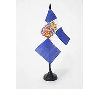 AZ FLAG - Drapeau De Table Etendard royal de Grèce 1936-1967 15x15 cm - Petit Drapeau Du Roi Grec De Bureau 100% Polyester Avec Hampe De 25cm Et Socle En Plastique Noir