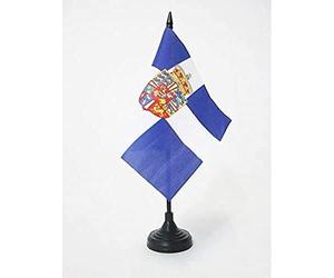 AZ FLAG - Drapeau De Table Etendard royal de Grèce 1936-1967 15x15 cm - Petit Drapeau Du Roi Grec De Bureau 100% Polyester Avec Hampe De 25cm Et Socle En Plastique Noir