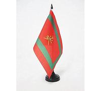 AZ FLAG - Drapeau De Table Etendard royal du Sultan de Oman 21x14 cm - Petit Drapeau Du Sultanat D'Oman De Bureau 100% Polyester Avec Hampe De 25cm Et Socle En Plastique Noir