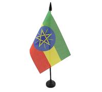 AZ FLAG - Drapeau De Table Ethiopie - 15x10 cm - Mini Drapeau Ethiopien De Bureau 100% Polyester Avec Hampe De 25cm Et Socle En Plastique Noir
