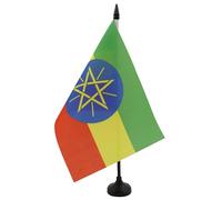 AZ FLAG - Drapeau De Table Ethiopie 21x14 cm - Petit Drapeau Ethiopien De Bureau 100% Polyester Avec Hampe De 25cm Et Socle En Plastique Noir