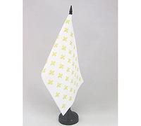 AZ FLAG - Drapeau De Table Fleur de Lys Blanc et Or 21x14 cm - Petit Drapeau Royal Français De Bureau 100% Polyester Avec Hampe De 25cm Et Socle En Plastique Noir