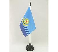 AZ FLAG - Drapeau De Table Force aérienne populaire de Corée du Nord - 15x10 cm - Mini Drapeau De L'Armée Nord Coréenne De Bureau 100% Polyester Avec Hampe De 25cm Et Socle En Plastique Noir