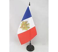 AZ FLAG - Drapeau De Table France avec armoiries 21x14 cm - Petit Drapeau De La République Française De Bureau 100% Polyester Avec Hampe De 25cm Et Socle En Plastique Noir