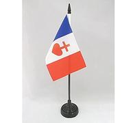 AZ FLAG - Drapeau De Table France Sacré Cœur de Jésus - 15x10 cm - Mini Drapeau Français Catholique De Bureau 100% Polyester Avec Hampe De 25cm Et Socle En Plastique Noir