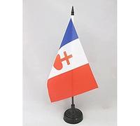 AZ FLAG - Drapeau De Table France Sacré Cœur de Jésus 21x14 cm - Petit Drapeau Français Catholique De Bureau 100% Polyester Avec Hampe De 25cm Et Socle En Plastique Noir