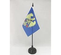 AZ FLAG Drapeau de Table Frioul-Vénétie julienne 15x10 cm Socle Plastique | Usage intérieur Drapeau de bureau de la région du Friuli Friuli-Venezia Giulia finition cousue et bords renforcés
