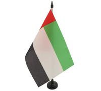 AZ FLAG - Drapeau De Table Fujaïrah 21x14 cm - Petit Drapeau De Fujairah De Bureau 100% Polyester Avec Hampe De 25cm Et Socle En Plastique Noir
