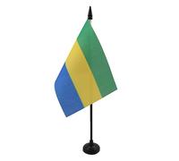 AZ FLAG - Drapeau De Table Gabon - 15x10 cm - Mini Drapeau Gabonais De Bureau 100% Polyester Avec Hampe De 25cm Et Socle En Plastique Noir