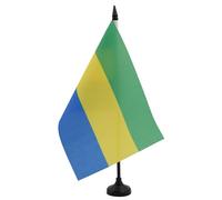 AZ FLAG - Drapeau De Table Gabon 21x14 cm - Petit Drapeau Gabonais De Bureau 100% Polyester Avec Hampe De 25cm Et Socle En Plastique Noir