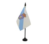AZ FLAG - Drapeau De Table Galice - 15x10 cm - Mini Drapeau De Galicia De Bureau 100% Polyester Avec Hampe De 25cm Et Socle En Plastique Noir