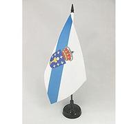 AZ FLAG - Drapeau De Table Galice 21x14 cm - Petit Drapeau De Galicia De Bureau 100% Polyester Avec Hampe De 25cm Et Socle En Plastique Noir