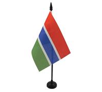 AZ FLAG - Drapeau De Table Gambie - 15x10 cm - Mini Drapeau Gambien De Bureau 100% Polyester Avec Hampe De 25cm Et Socle En Plastique Noir