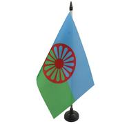 AZ FLAG - Drapeau De Table Gitan voyageur 21x14 cm - Petit Drapeau Gypsy De Bureau 100% Polyester Avec Hampe De 25cm Et Socle En Plastique Noir