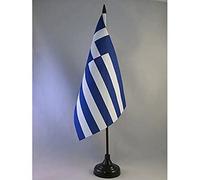 AZ FLAG - Drapeau de Table Grèce 22x15 cm - Drapeau Grec De Bureau 100% Polyester Avec Hampe De 25cm Et Socle En Plastique Noir - 20g