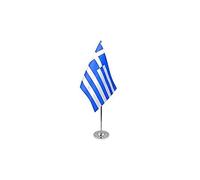 AZ FLAG - Drapeau De Table Grèce Prestige - Drapeau Grec De Bureau En Satin Avec Hampe De 30cm Et Socle En Métal - 22x15 cm