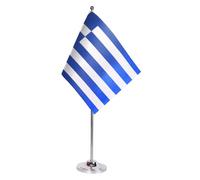 AZ FLAG - Drapeau De Table Grèce Prestige - Drapeau Grec De Bureau En Satin Avec Hampe De 30cm Et Socle En Métal - 22x15 cm