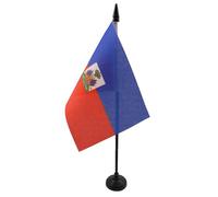 AZ FLAG - Drapeau De Table Haïti - 15x10 cm - Mini Drapeau Haïtien De Bureau 100% Polyester Avec Hampe De 25cm Et Socle En Plastique Noir